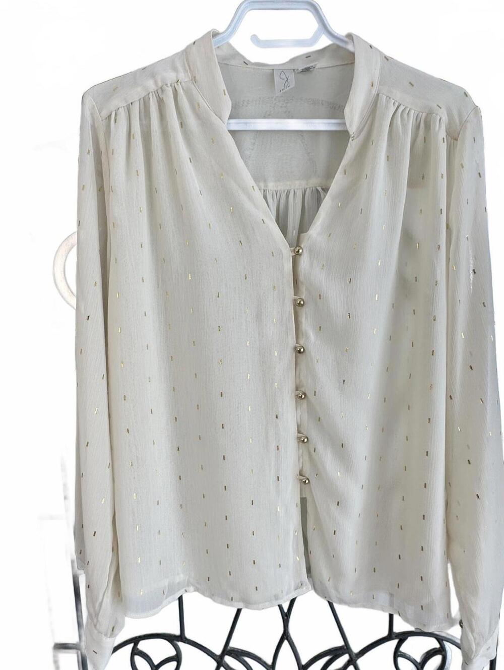 Joie Women Button-Up Blouse Cream with Gold Details - XL